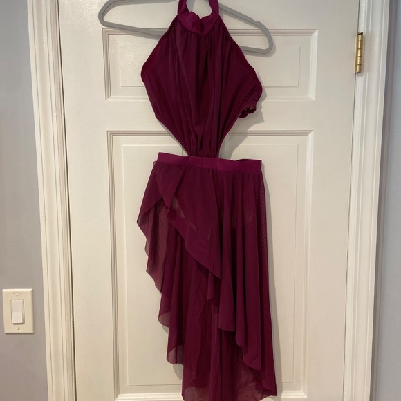 Reverence Dance Costume Style 1628 Berry Tricot & Mesh Halter High-Low Dress - Picture 9 of 9